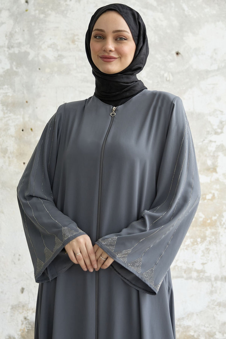 MDS Women Stone-embellished Wide Sleeve Ferace - Gray - Brescia