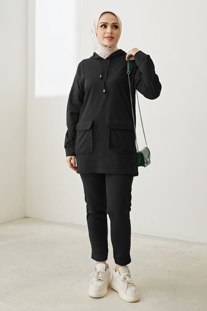 MDS Women Balloon Double Pocket Two Thread Set - Black - Rye