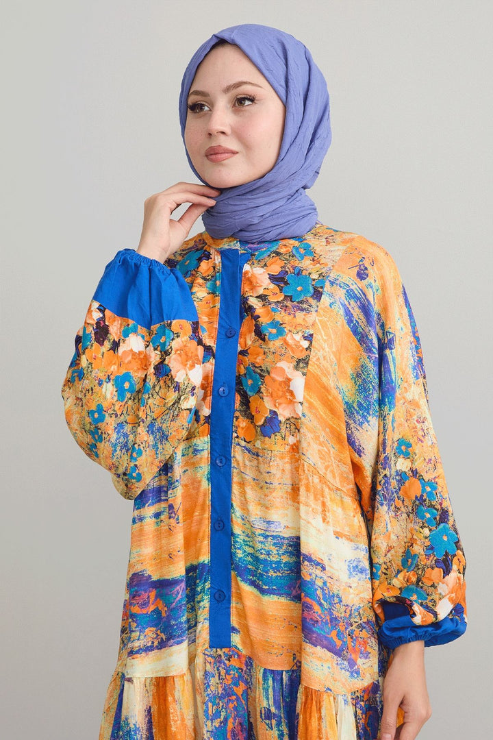 MDS Women Abstract Flower Pot Blue Viscose Dress - Salamanca