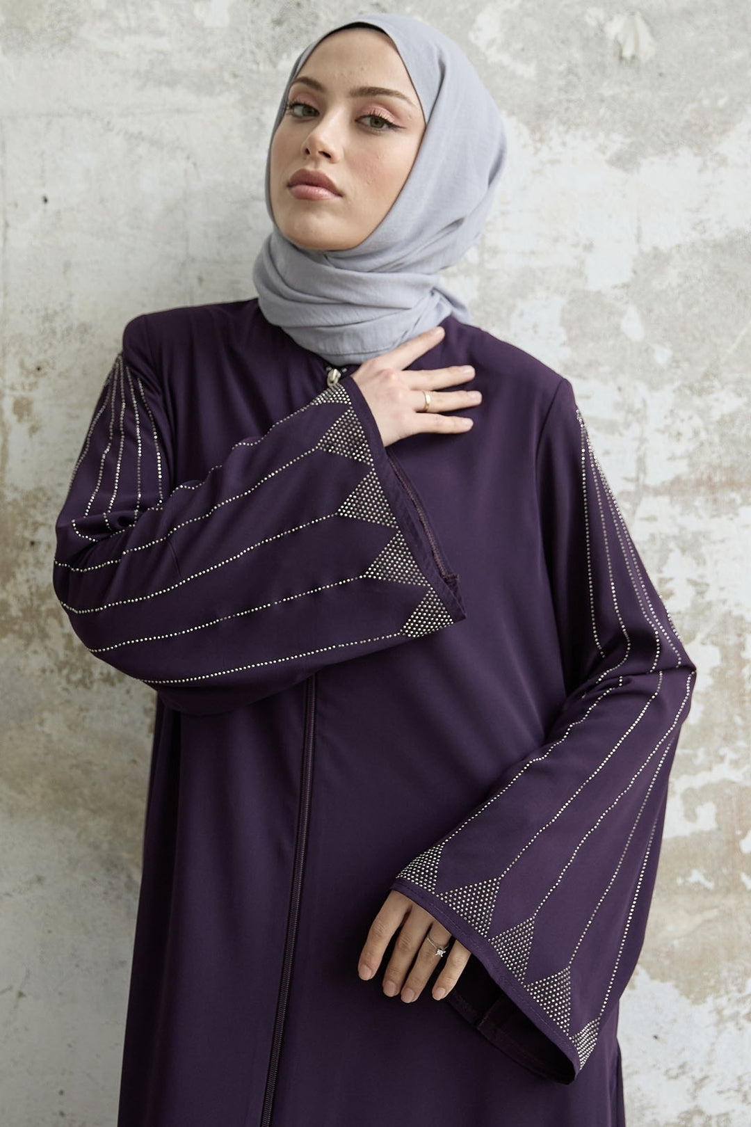MDS Women Stone Embellished Wide Sleeve Ferace - Purple - Maple Grove
