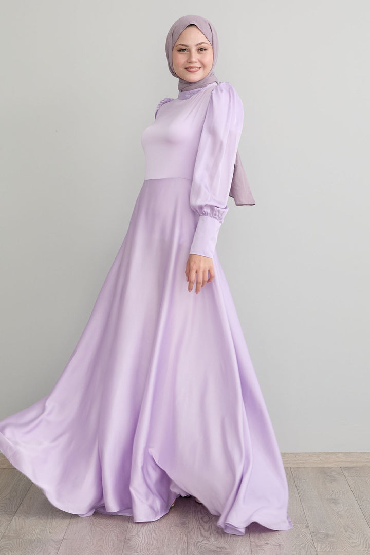 MDS Women Sleeve Zippered Lilac Satin Dress - Monrovia