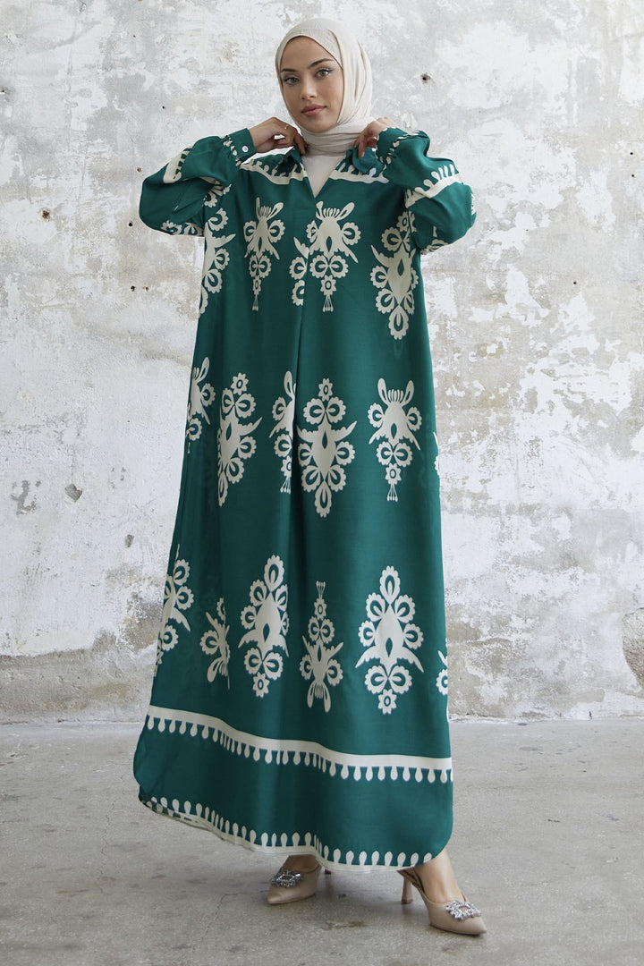 MDS Women Patterned Viscose Dress - Green - Buffalo