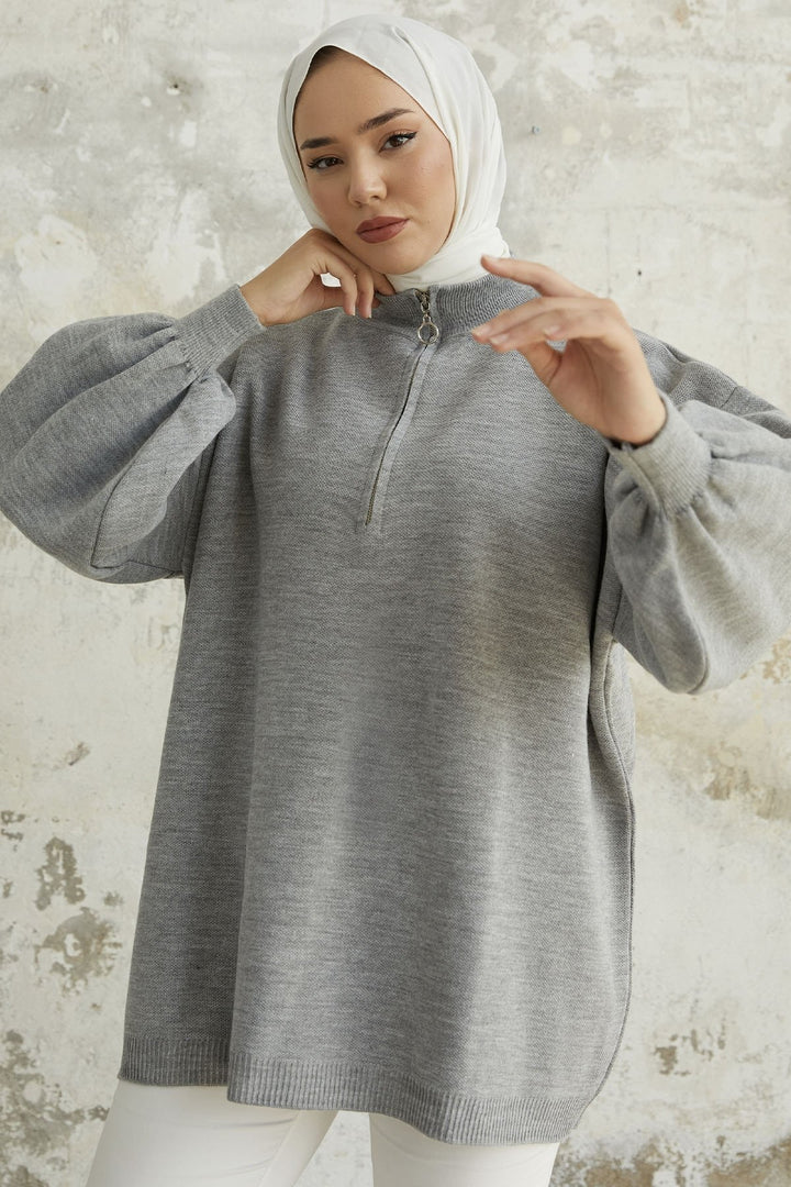 MDS Women Sara Zippered Knit Tunic - Gray - Cairns