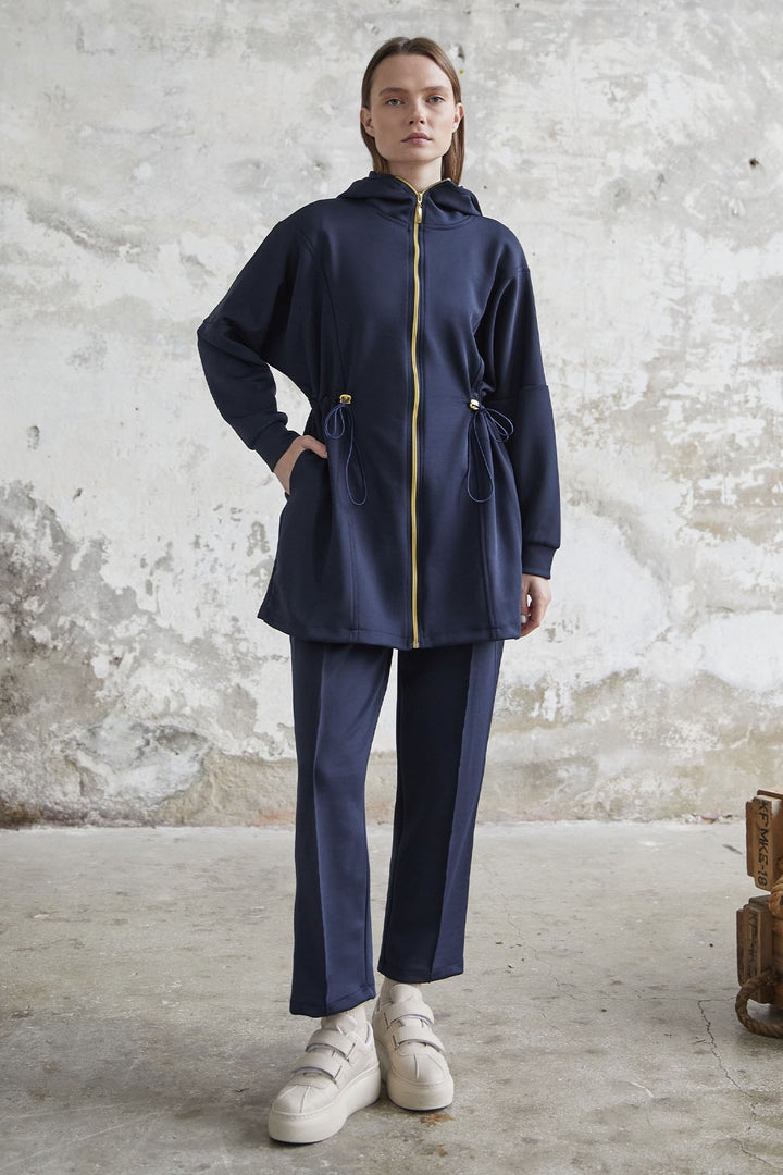 MDS Women Mior Zippered Tunnel Neck Scuba Set - Navy - Gainesville