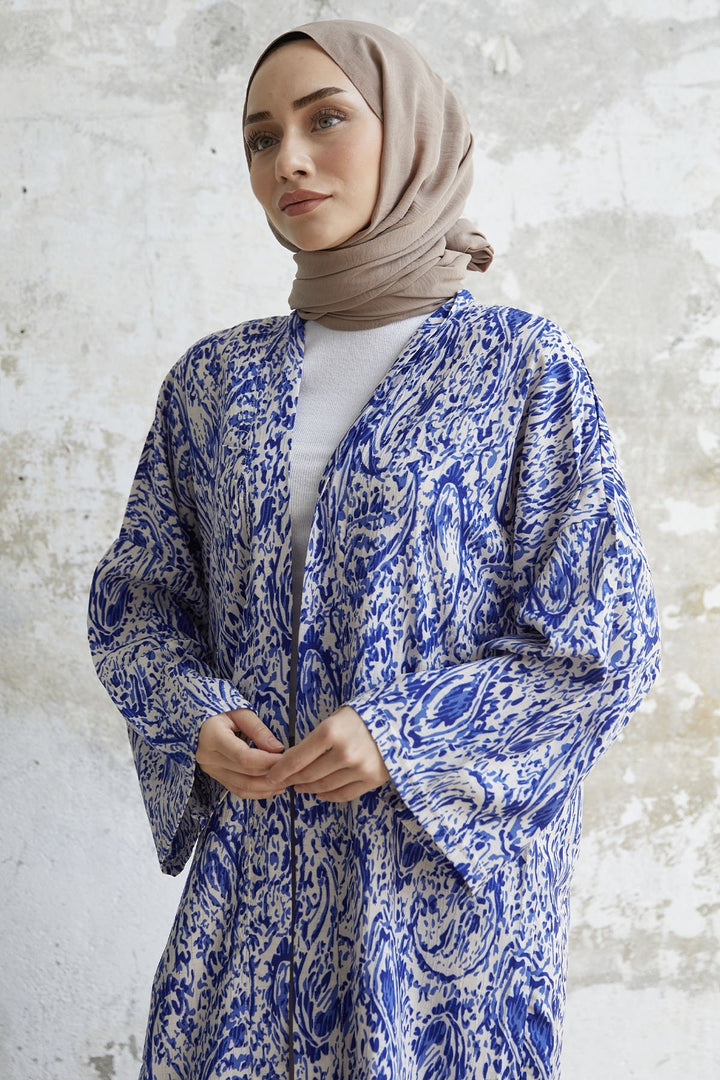 MDS Women Spiral Patterned Long Kimono - Blue - Reggio Emilia