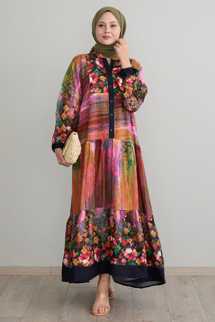 MDS Women Abstract Flowered Black Viscose Dress - Beveren