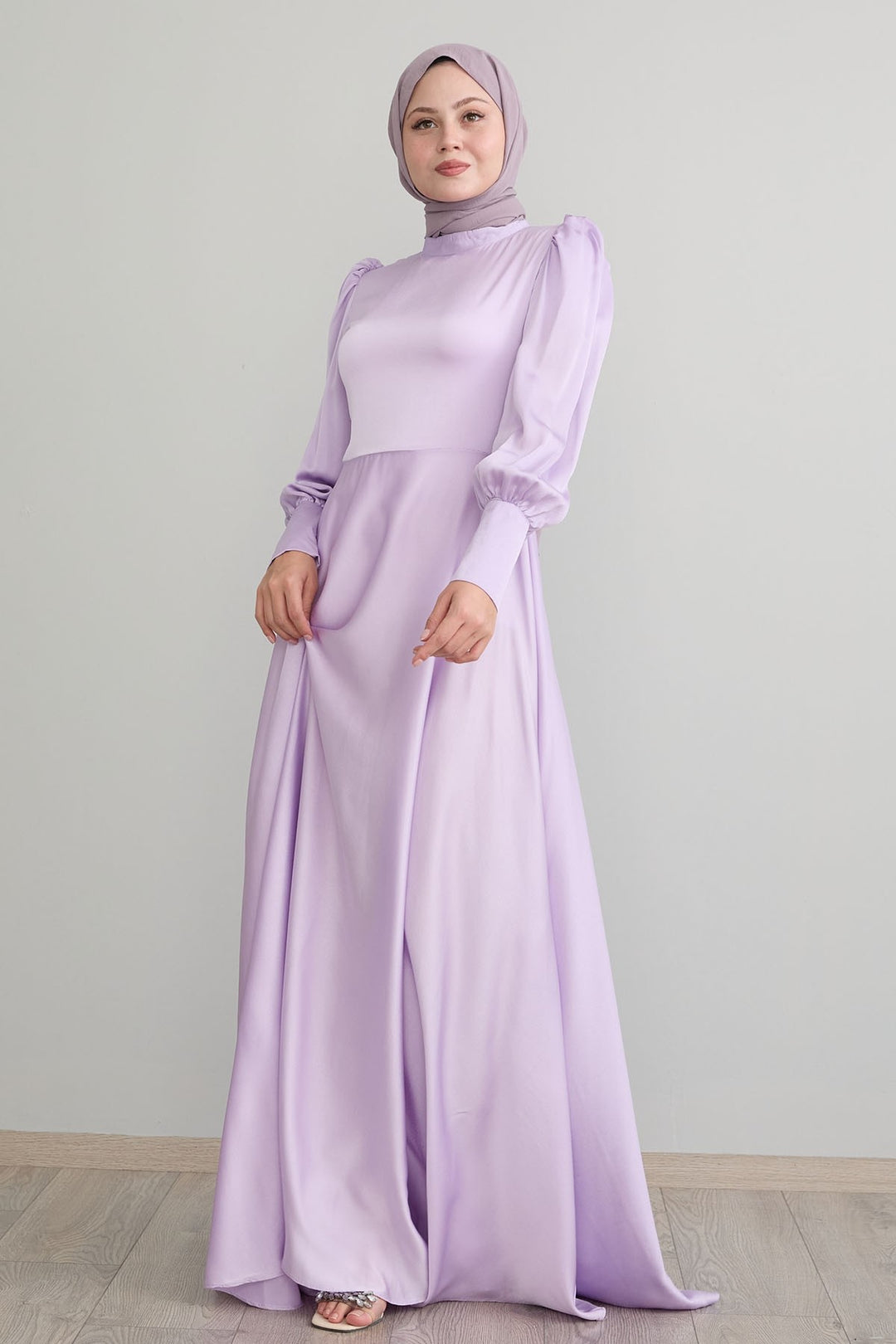 MDS Women Sleeve Zippered Lilac Satin Dress - Monrovia