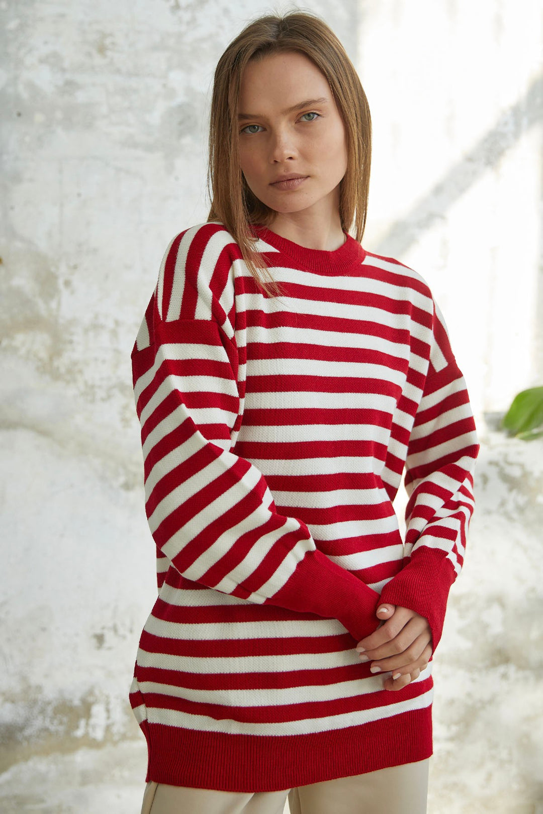 MDS Women Molya Striped Knit Tunic - Red - Coatepec Harinas