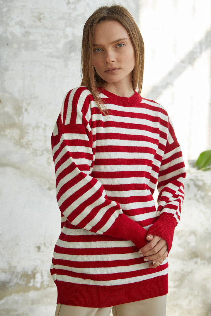 MDS Women Molya Striped Knit Tunic - Red - Coatepec Harinas