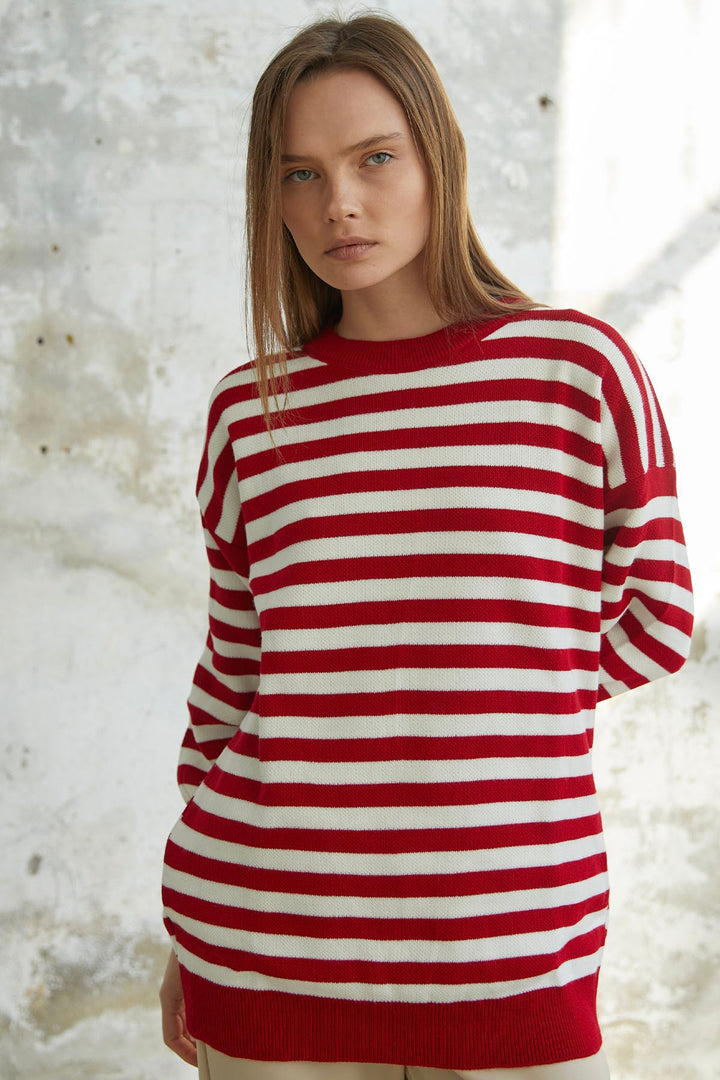 MDS Women Molya Striped Knit Tunic - Red - Coatepec Harinas