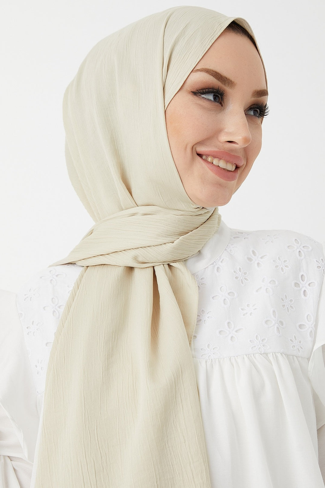 MDS Women Mica Crinkle Silk Shawl - Stone - Durham
