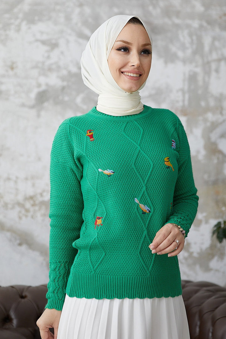 MDS Women Minsa Bird Patterned Knitted Sweater - Green - Woerden