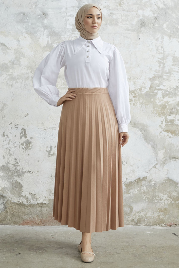 MDS Women Luisa Beli Rubber-Banded Pleated Skirt - Beige - Kassel