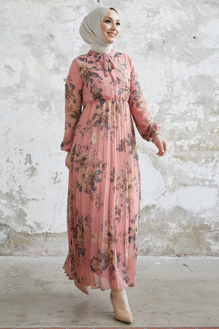 MDS Women Luis Collar Lace-up Chiffon Dress - Powder - San Jacinto