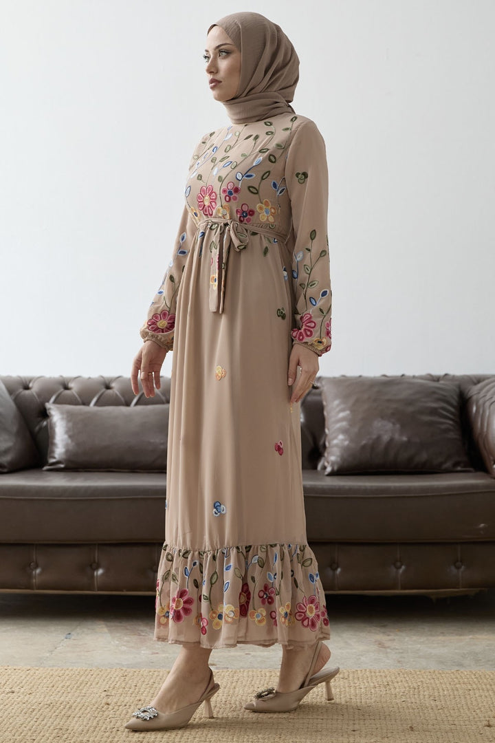 MDS Women Flowers Daisy Chiffon Dress - Beige - Kortrijk