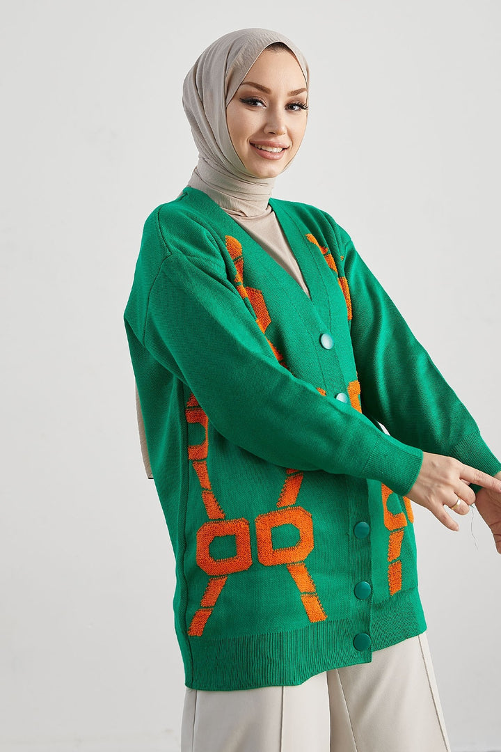 MDS Women Lenora Patterned Cardigan - Green - Iguala de la Independencia