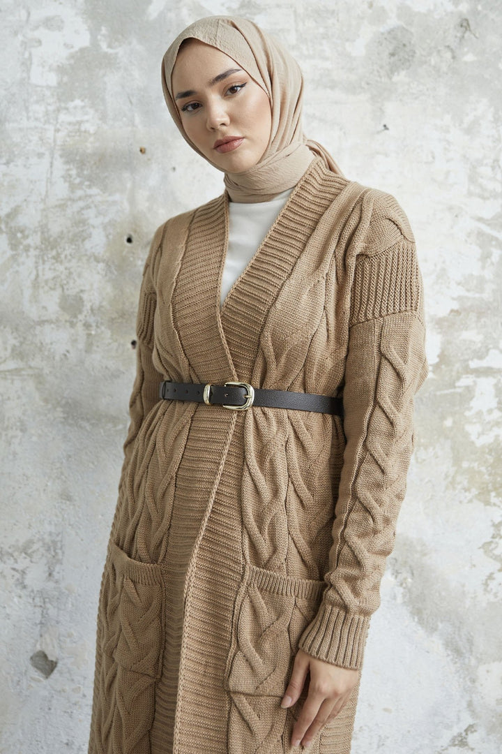 MDS Women Eriyas Cable Knit Pocket Cardigan - Dark Beige - Merrillville