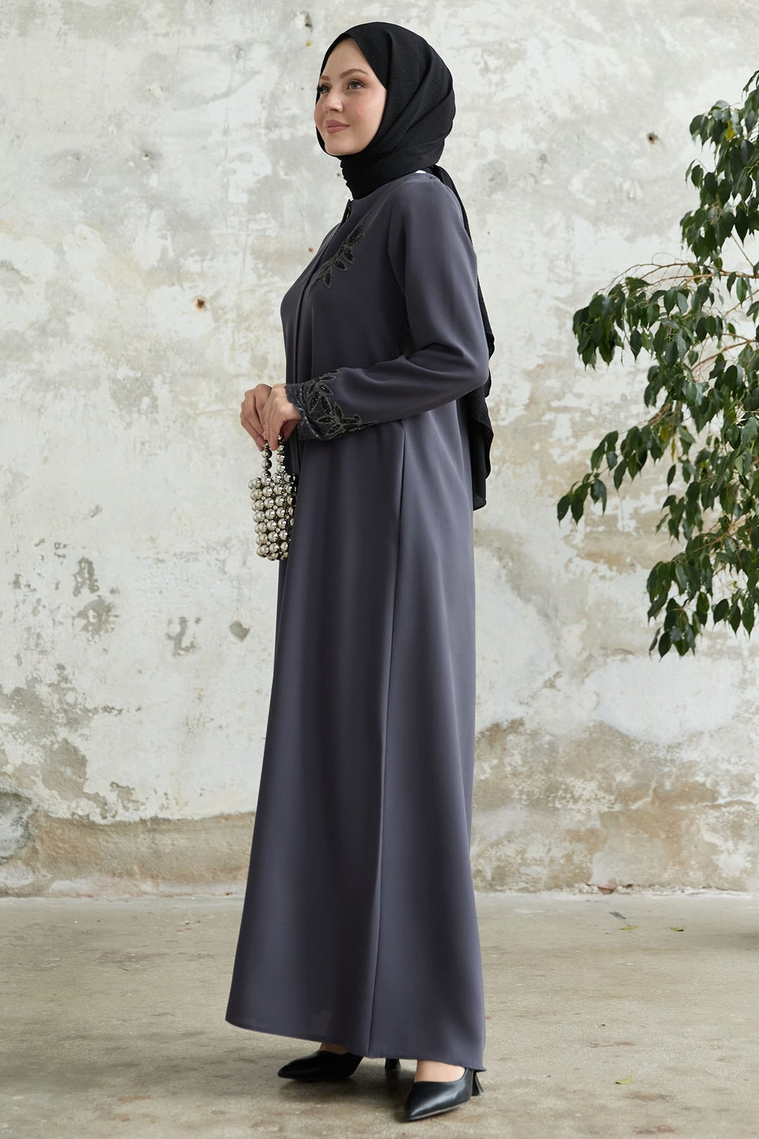 MDS Women Sleeve Flower Stoned Anthracite Ferace - Fort Lee