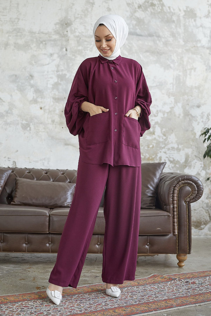 MDS Women Muno Balloon Sleeve Baggy Set - Burgundy - Tulancingo