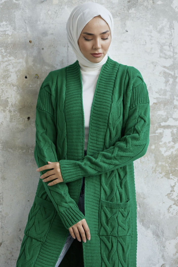 MDS Women Eriyas Braided Pocketed Cardigan - Green - Cuneo