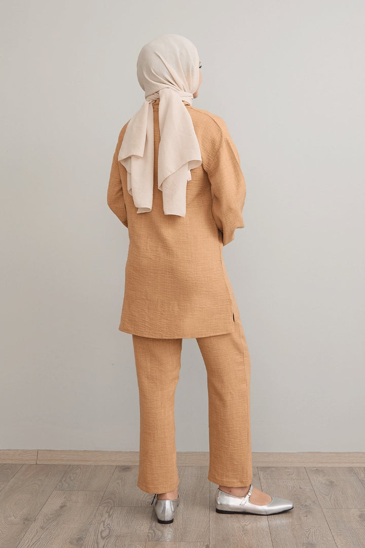 MDS Women Leaf Stone Processing Camel Linen Set - Enterprise