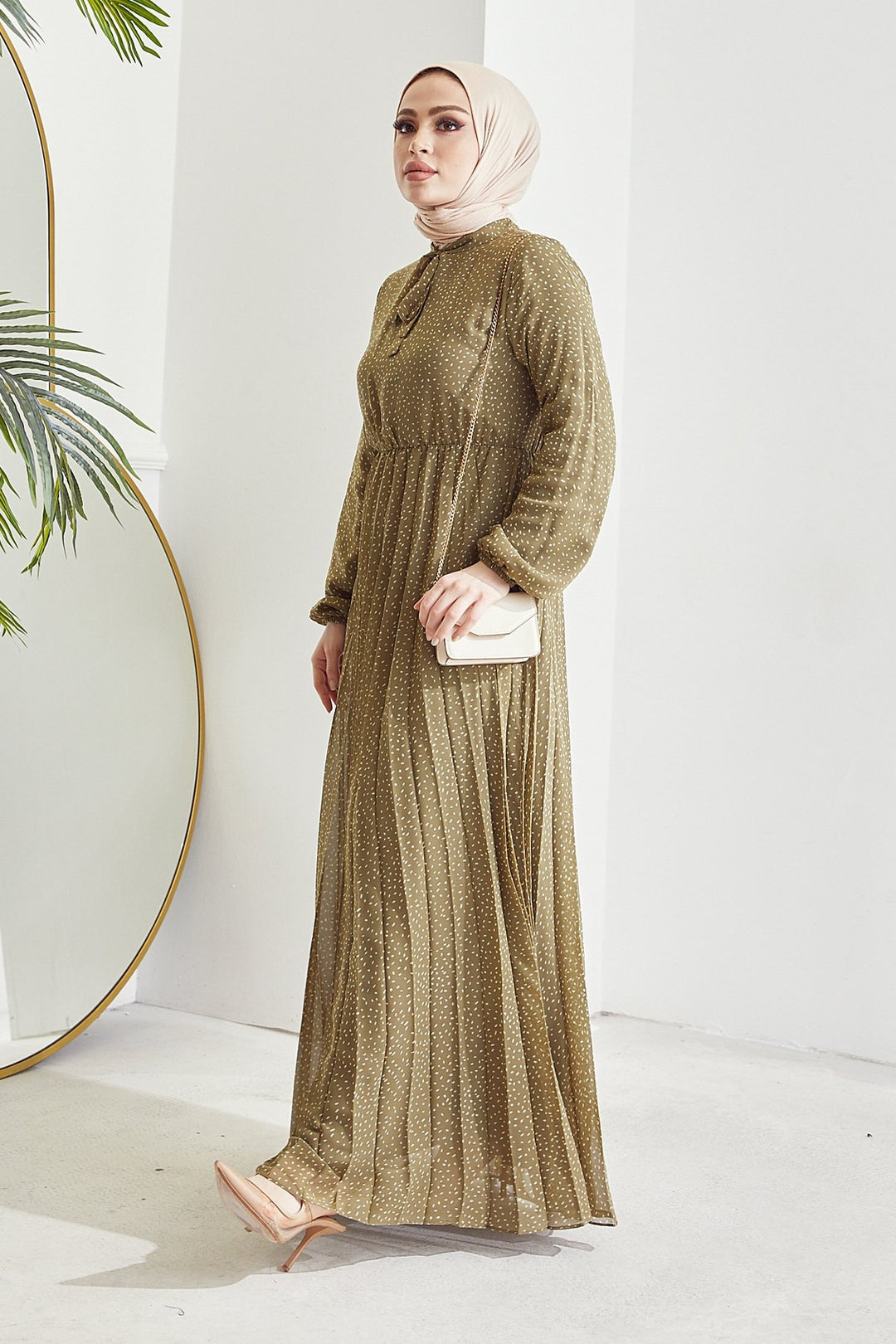 MDS Women Ramona Crispy Patterned Chiffon Dress - Khaki - Paignton