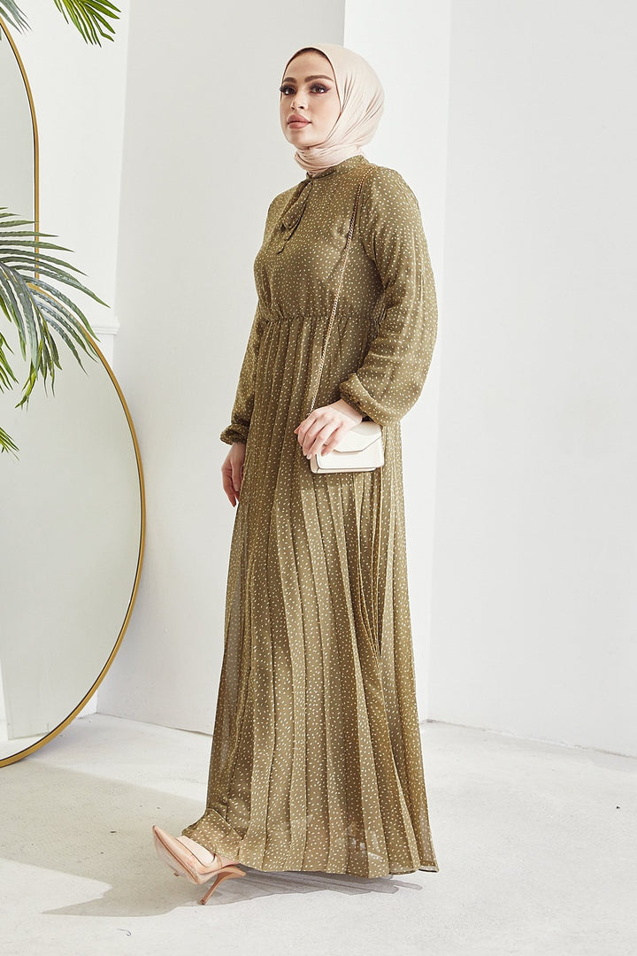 MDS Women Ramona Crispy Patterned Chiffon Dress - Khaki - Paignton