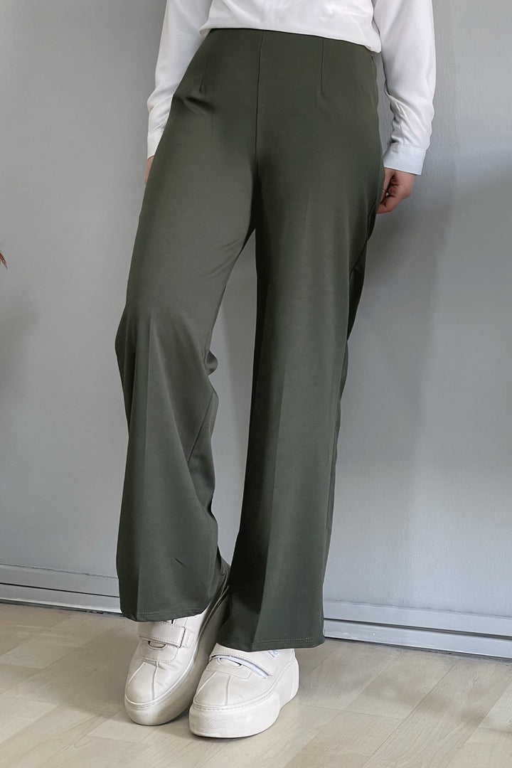 MDS Women Wide Leg High Waist Elastic Waist Pants - Khaki - Mexicali