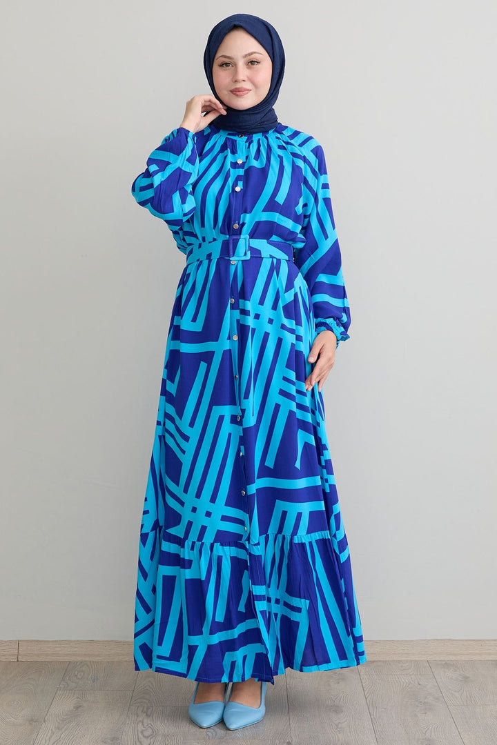 MDS Women Striped Belted Blue Viscose Dress - Valongo