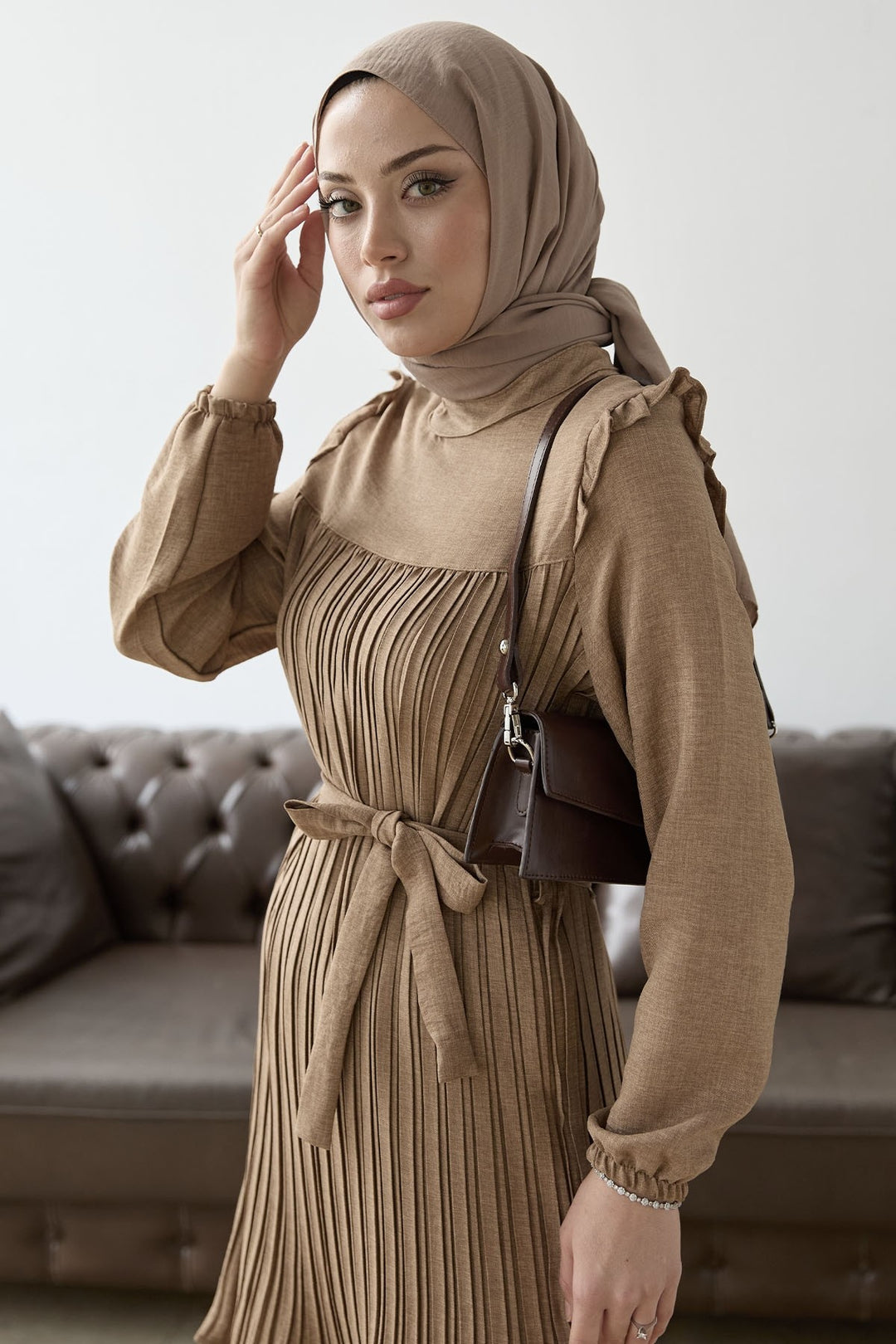 MDS Women Ruffled Detail Set with Front Pleat - Milky Coffee - Edison