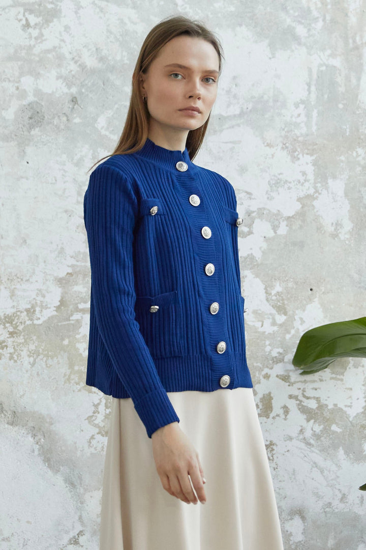 MDS Women Navy Buttoned Short Cardigan - Horad Zhodzina
