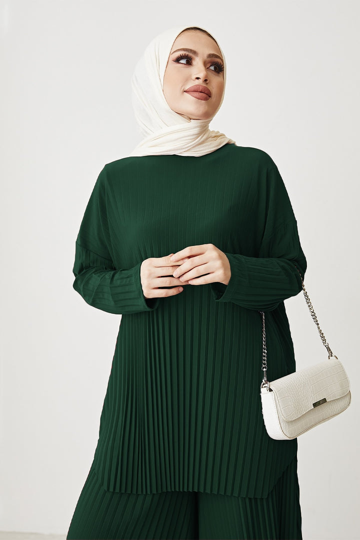 MDS Women Pleated Pants Tunic Emerald Two-Piece Set - Tepalcatepec