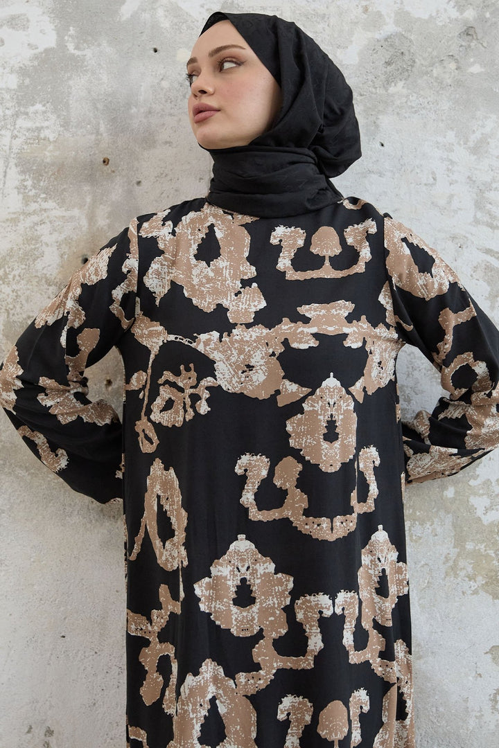 MDS Women Abstract Patterned Viscose Dress - Black - Thornton Heath