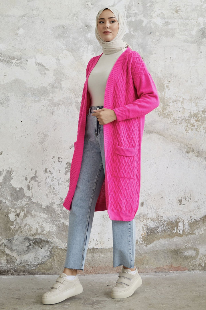 MDS Women Rumy Cable Knit Cardigan - Fuchsia - Madrid