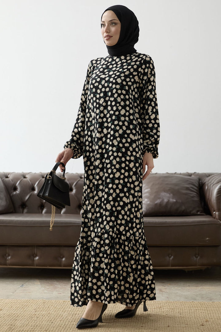 MDS Women Rose Pattern Viscose Dress - Black - Cluj-Napoca