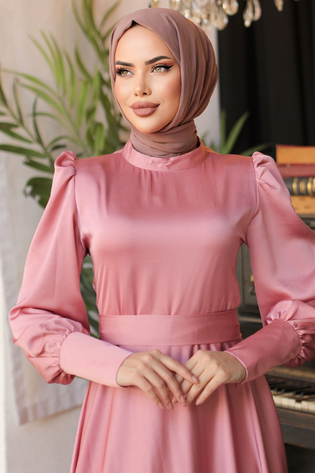 MDS Women Satin Dress with Zippered Sleeve End Rose Dry - Halton Hills