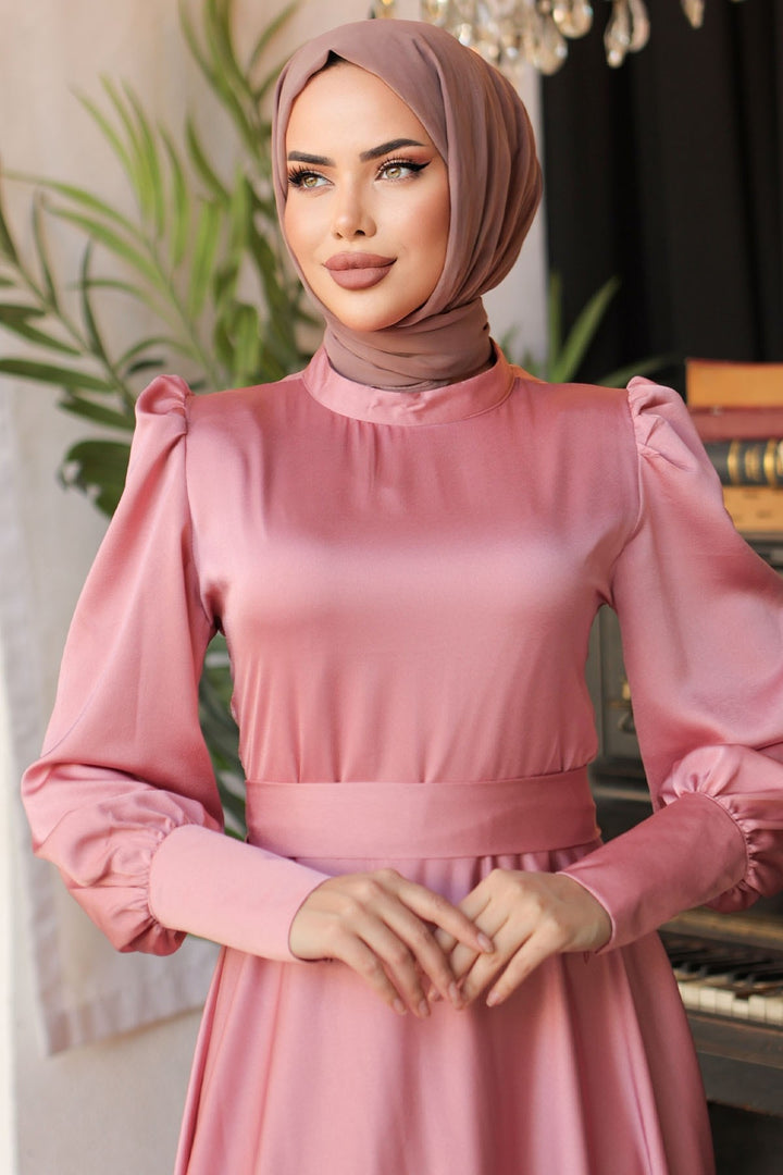 MDS Women Satin Dress with Zippered Sleeve End Rose Dry - Halton Hills