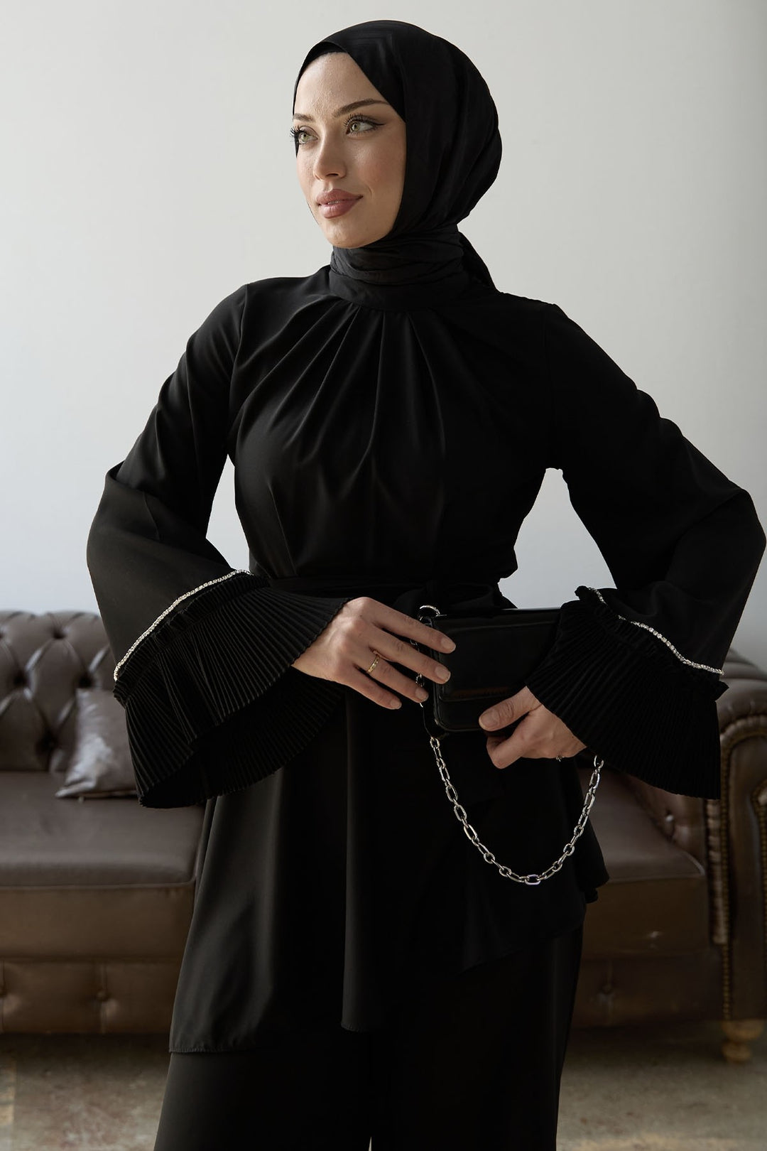 MDS Women Armhole Padded Belted Two Piece Set - Black - Miami Gardens