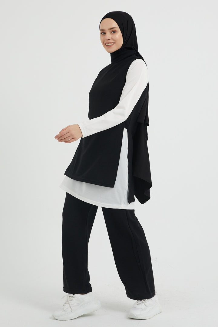 MDS Women Side Slit Three Piece Outfit Set - Black - Southampton