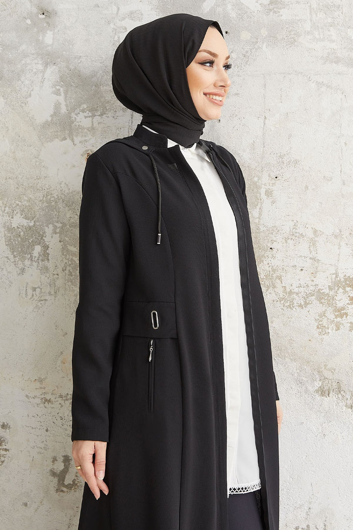 MDS Women Elena White Detailed Hooded Abaya - Black - Fuengirola