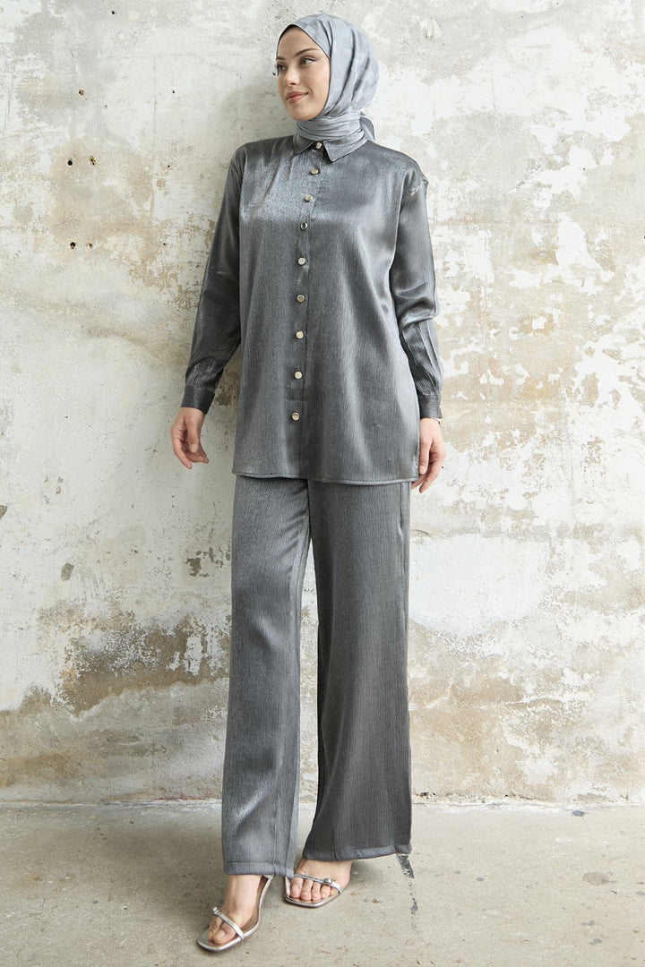 MDS Women Shirt Collar Sequined Two-Piece Set - Anthracite - Springville