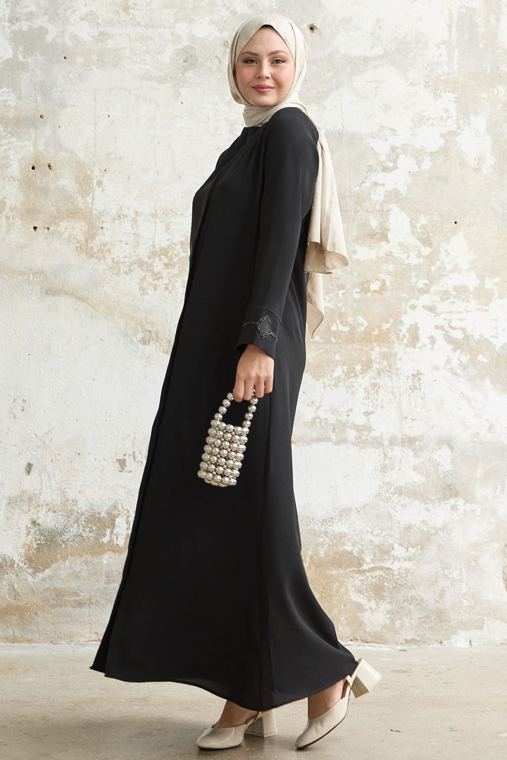 MDS Women Baklava detail Stone Black Abaya - Edinburgh