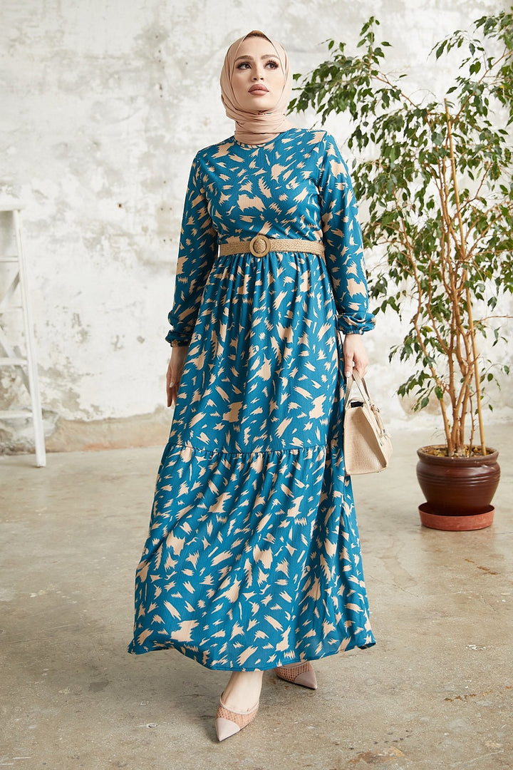 MDS Women Rena Straw Belted Patterned Dress - Indigo - Maricopa