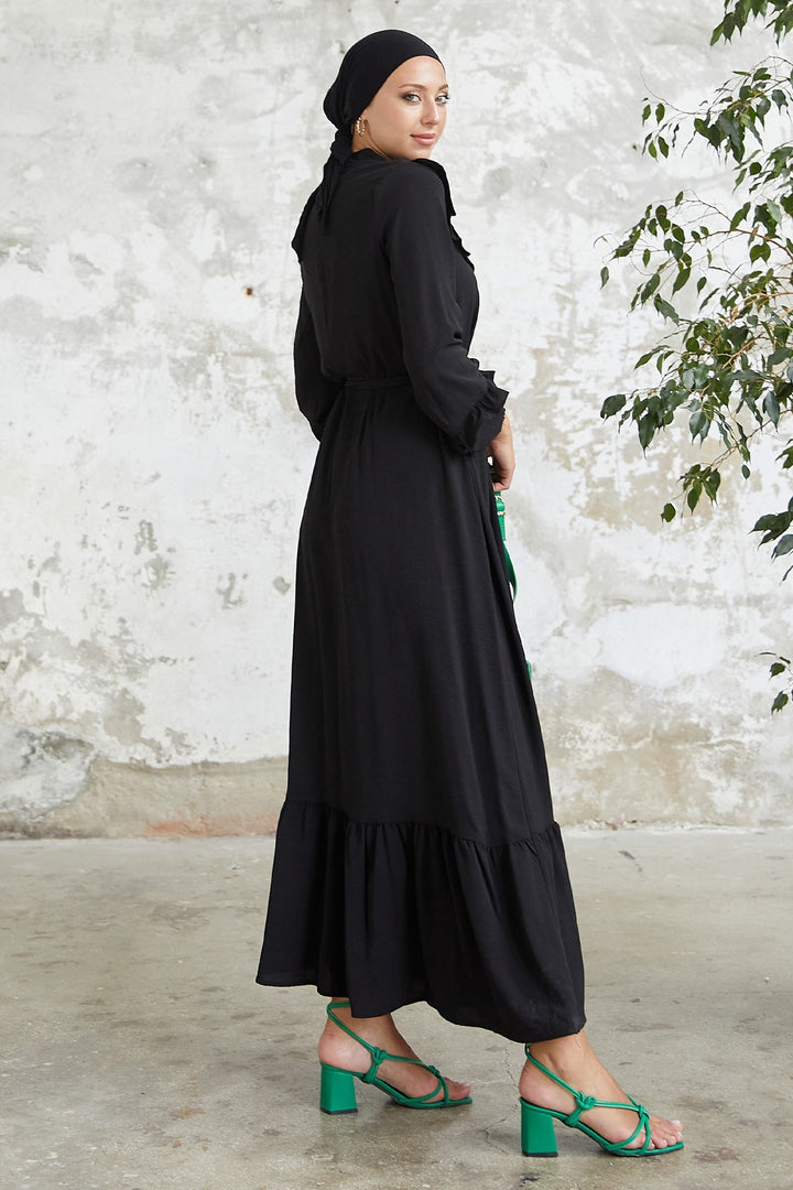 MDS Women Cindy Frill Trimmed Dress - Black - Perpignan