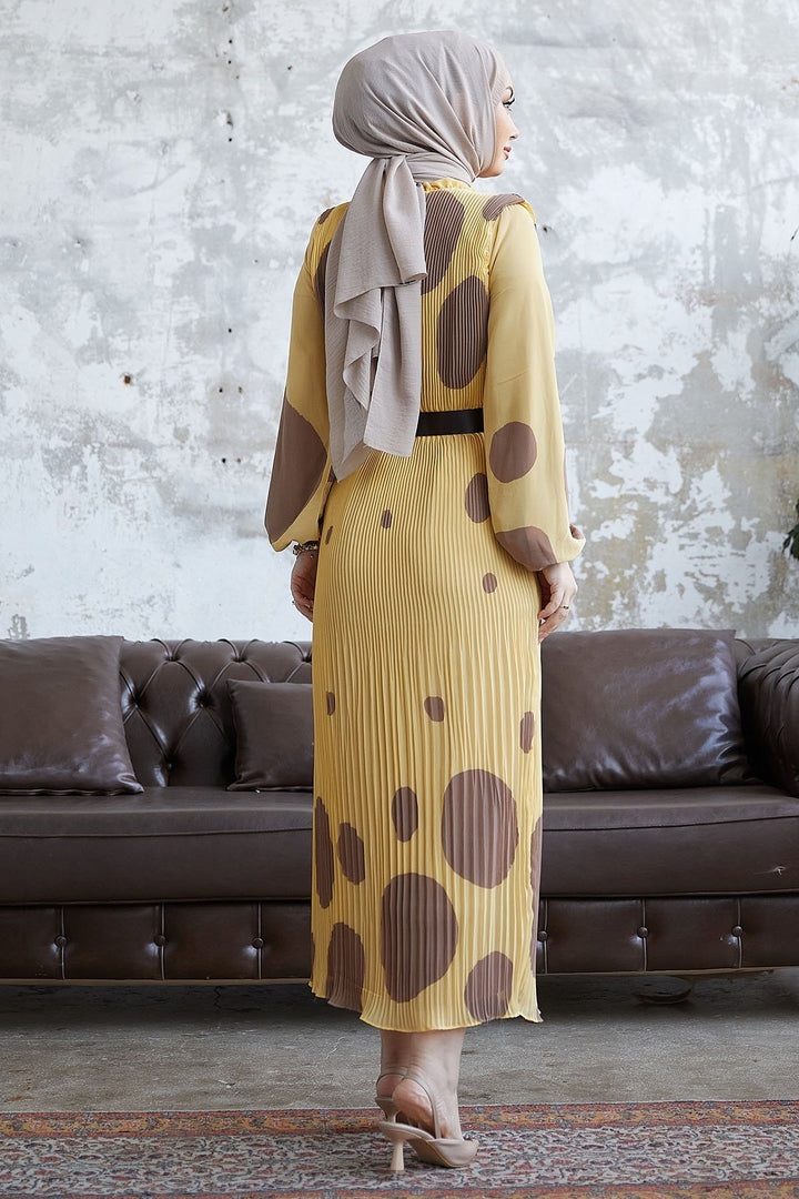 MDS Women Polka Dot Ruffled Chiffon Dress - Yellow - Cuyahoga Falls