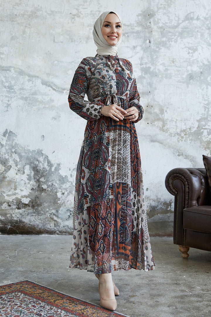 MDS Women Elinor Shawl Patterned Chiffon Dress - Terracotta - Worksop