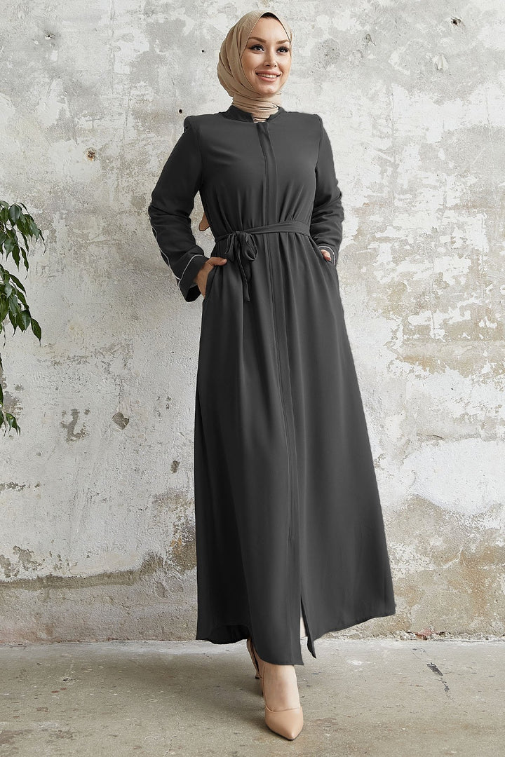 MDS Women Salvia Loose Sleeve Biye Patterned Abaya - Anthracite - Nettetal