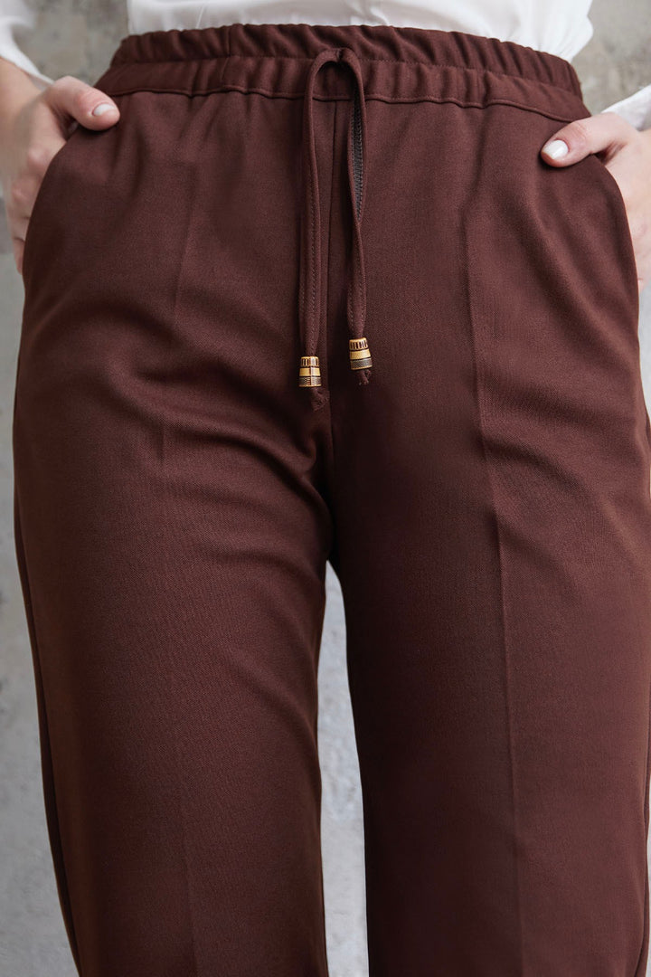 MDS Women Elasticated Lycra Double Fabric Pants - Brown - Laatzen