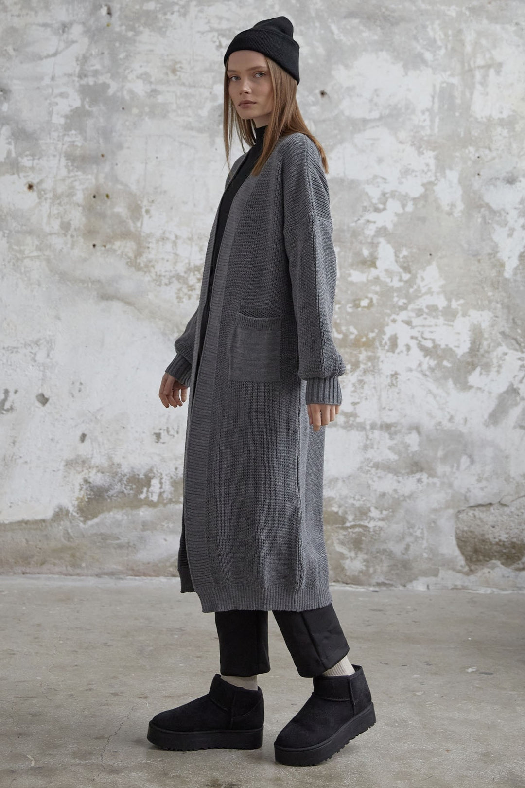 MDS Women Long Basic Knit Cardigan - Anthracite - Harrogate