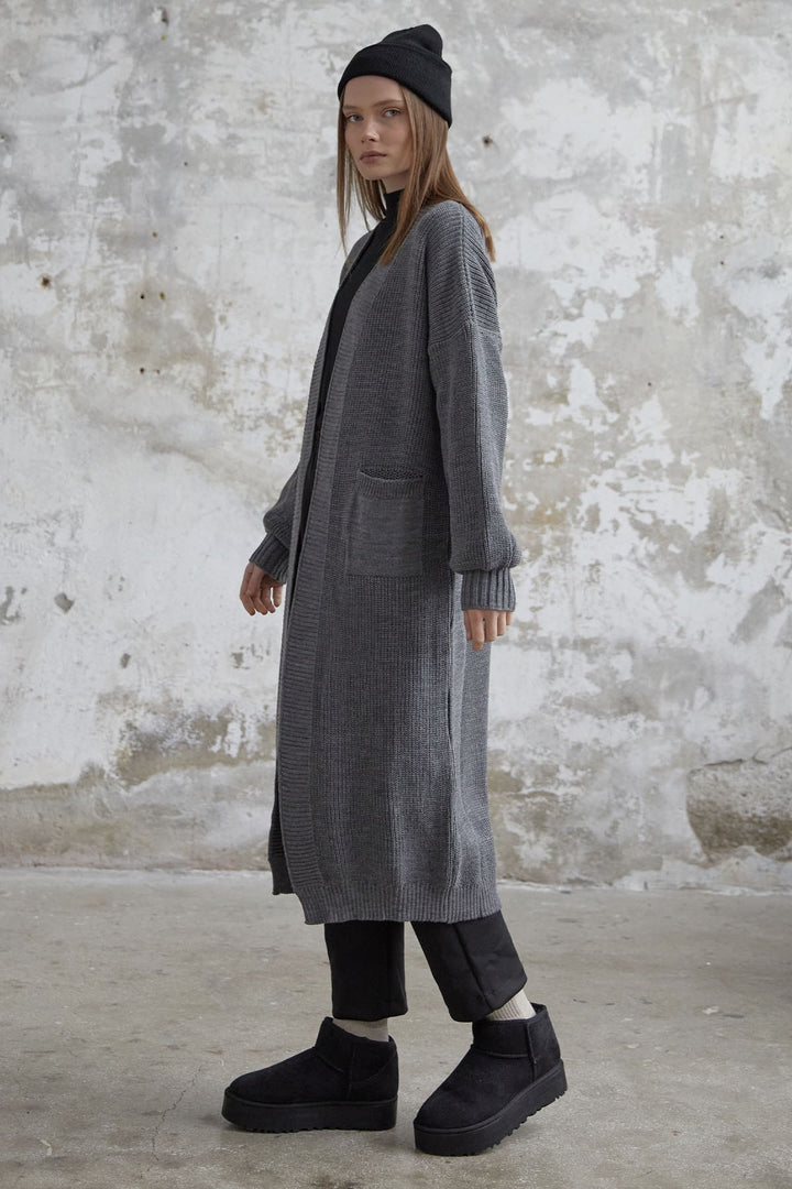 MDS Women Long Basic Knit Cardigan - Anthracite - Harrogate